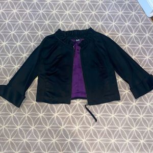 D&G (Dolce and Gabbana) black satin cropped jacket with ruffle collar